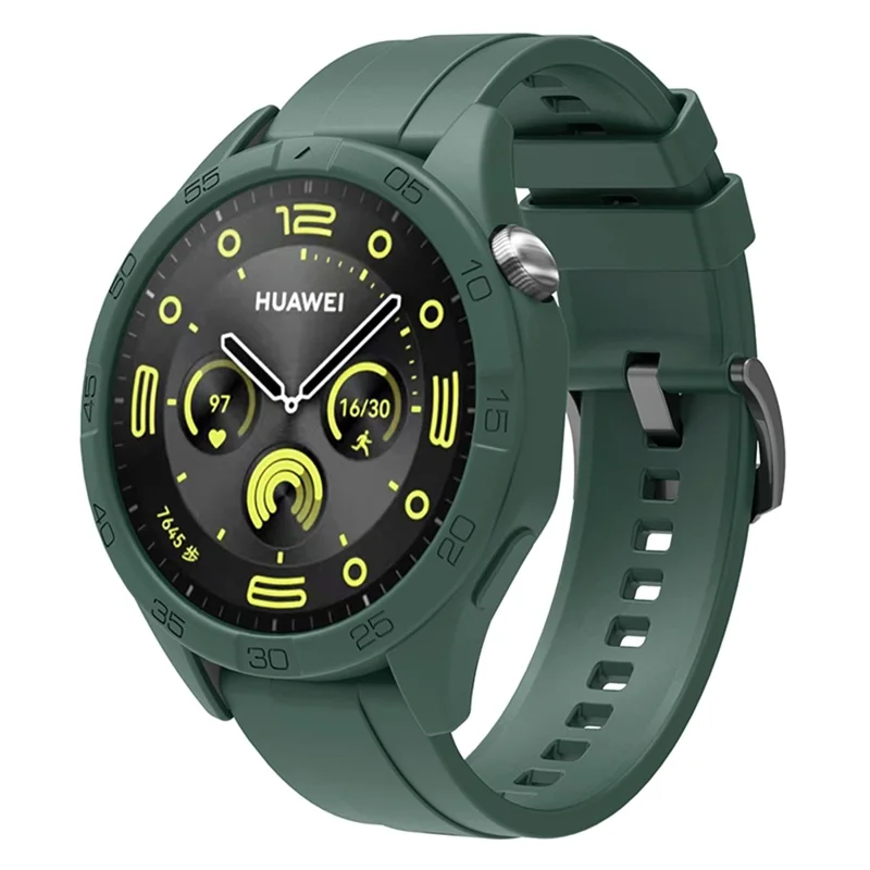 For Huawei Watch GT 4 46mm Silicone Strap Watch Band with Watch Case - Blackish Green