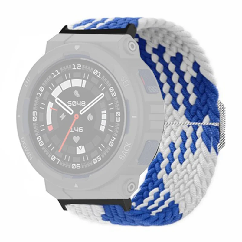 For Huami Amazfit Active Edge (A2212) Watch Band Braided Nylon Adjustable Straps - Blue White