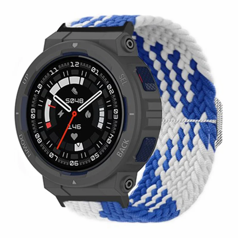 For Huami Amazfit Active Edge (A2212) Watch Band Braided Nylon Adjustable Straps - Blue White
