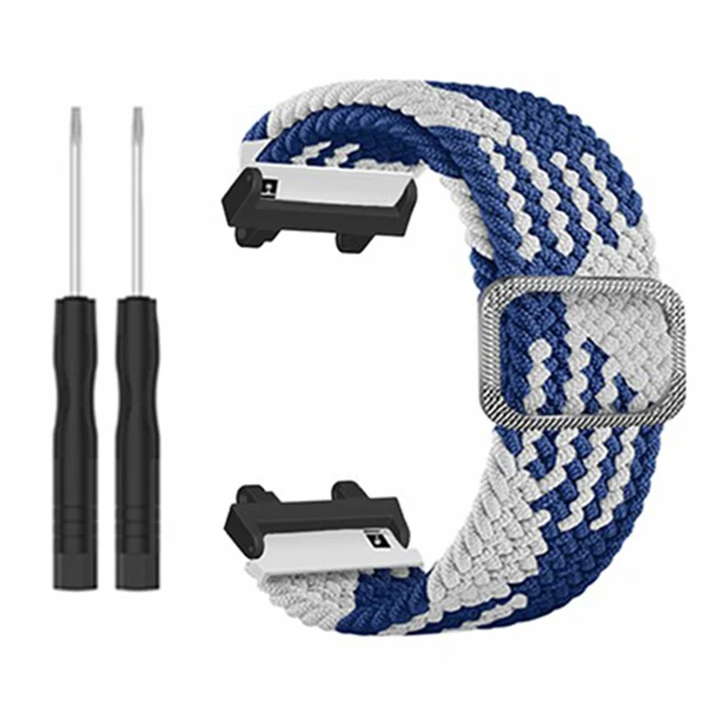 For Huami Amazfit Active Edge (A2212) Watch Band Braided Nylon Adjustable Straps - Blue White