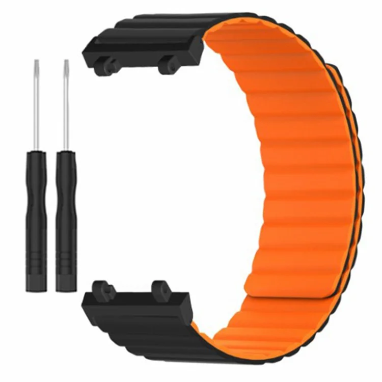 Para Huami Amazfit Active Edge (A2212) Banda de reloj magnética de silicona - Negro+Naranja