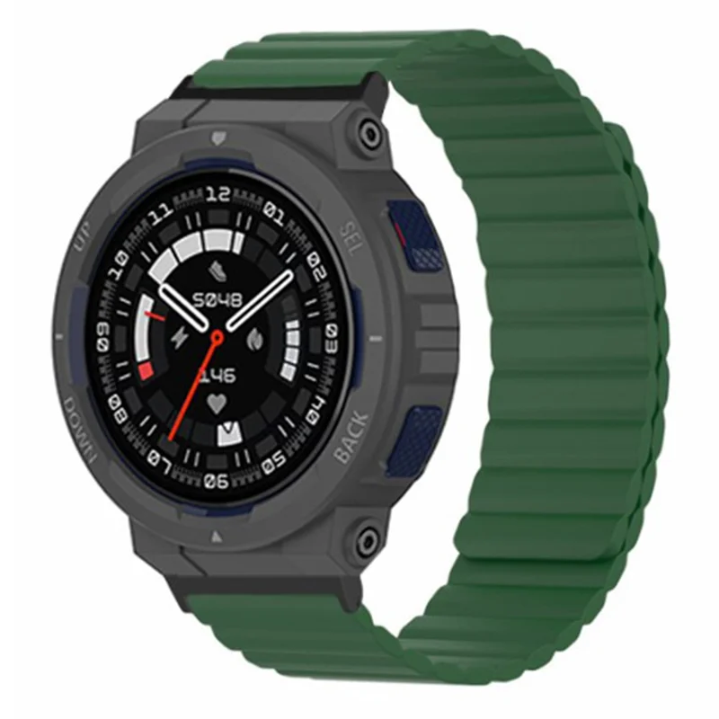 For Huami Amazfit Active Edge (A2212) Magnetic Watch Band Silicone Watch Strap - Army Green