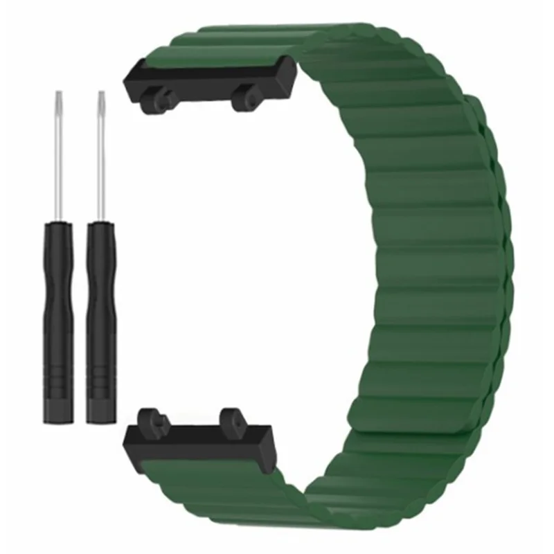 For Huami Amazfit Active Edge (A2212) Magnetic Watch Band Silicone Watch Strap - Army Green