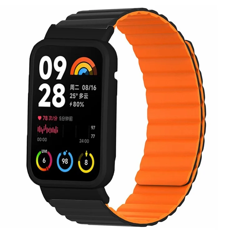Pour Xiaomi Smart Band 8 Pro Bracelet de Montre en Silicone Magnétique avec Boîtier de Montre Noir - Noir+Orange