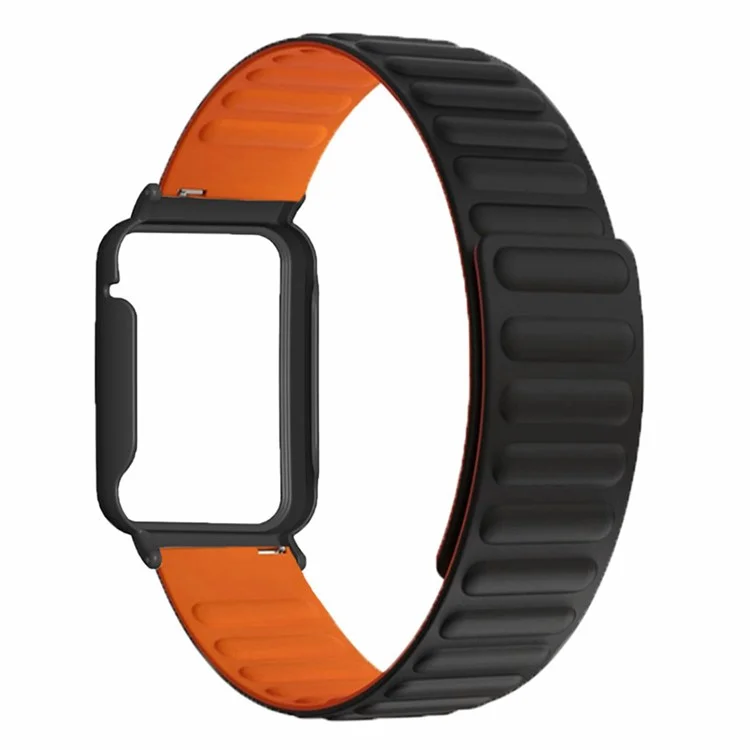 Pour Xiaomi Smart Band 8 Pro Bracelet de Montre en Silicone Magnétique avec Boîtier de Montre Noir - Noir+Orange