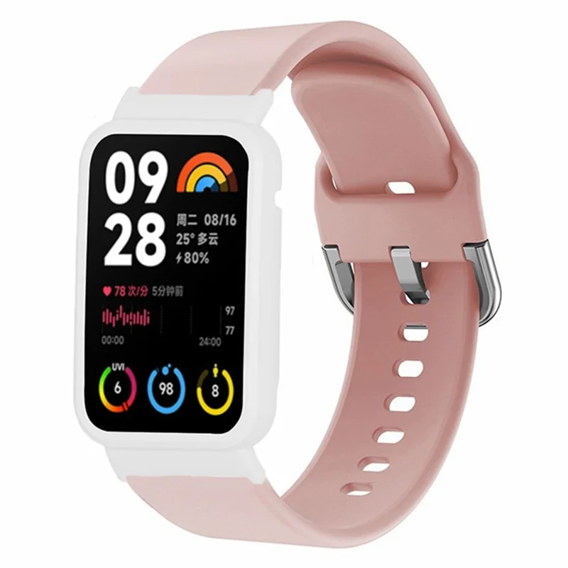 Para Xiaomi Smart Band 8 Pro Correa de reloj deportiva de silicona con funda de reloj - Cáscara rosa + blanca