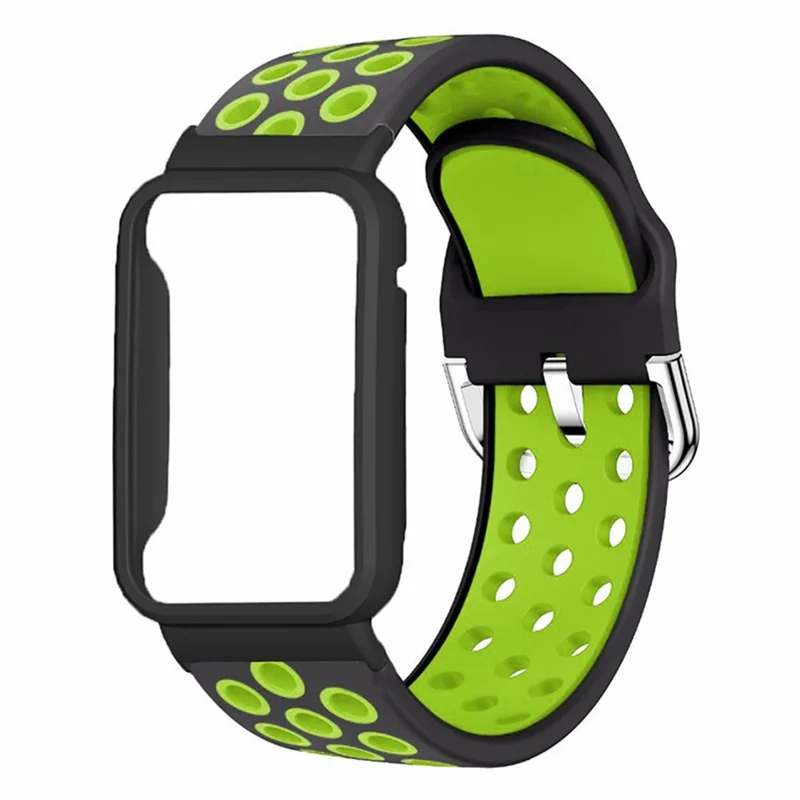 For Xiaomi Smart Band 8 Pro Silicone Watch Bands Replacement Strap with Watch Case - Black+Green