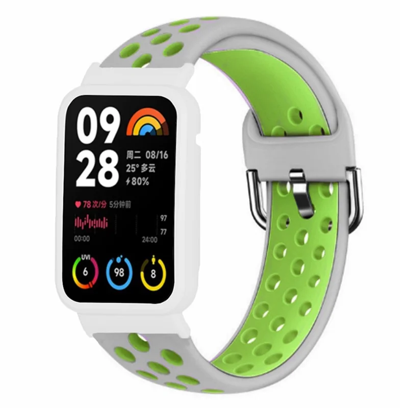 For Xiaomi Smart Band 8 Pro Silicone Watch Bands Replacement Strap with Watch Case - Grey+Green