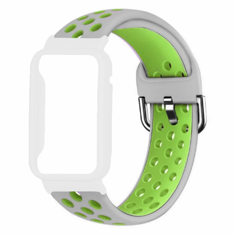 For Xiaomi Smart Band 8 Pro Silicone Watch Bands Replacement Strap with Watch Case - Grey+Green
