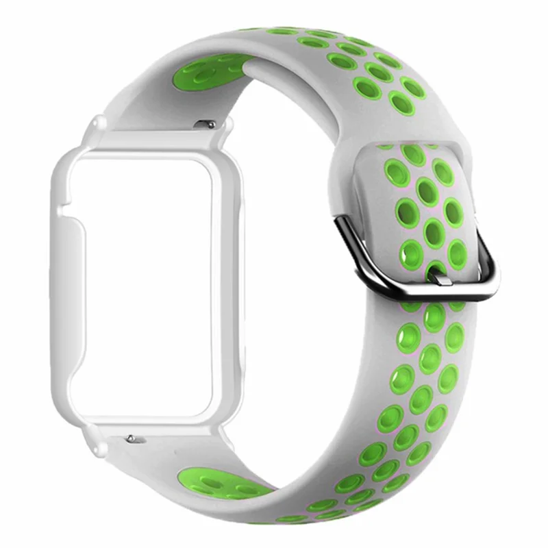 For Xiaomi Smart Band 8 Pro Silicone Watch Bands Replacement Strap with Watch Case - Grey+Green