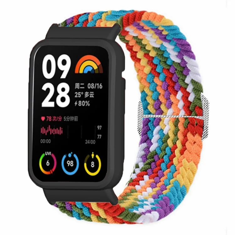Для Xiaomi Smart Band 8 Pro Watch Bands Braided Nylon Strap with Watch Case - Rainbow+Black Shell
