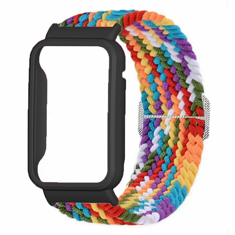 Для Xiaomi Smart Band 8 Pro Watch Bands Braided Nylon Strap with Watch Case - Rainbow+Black Shell