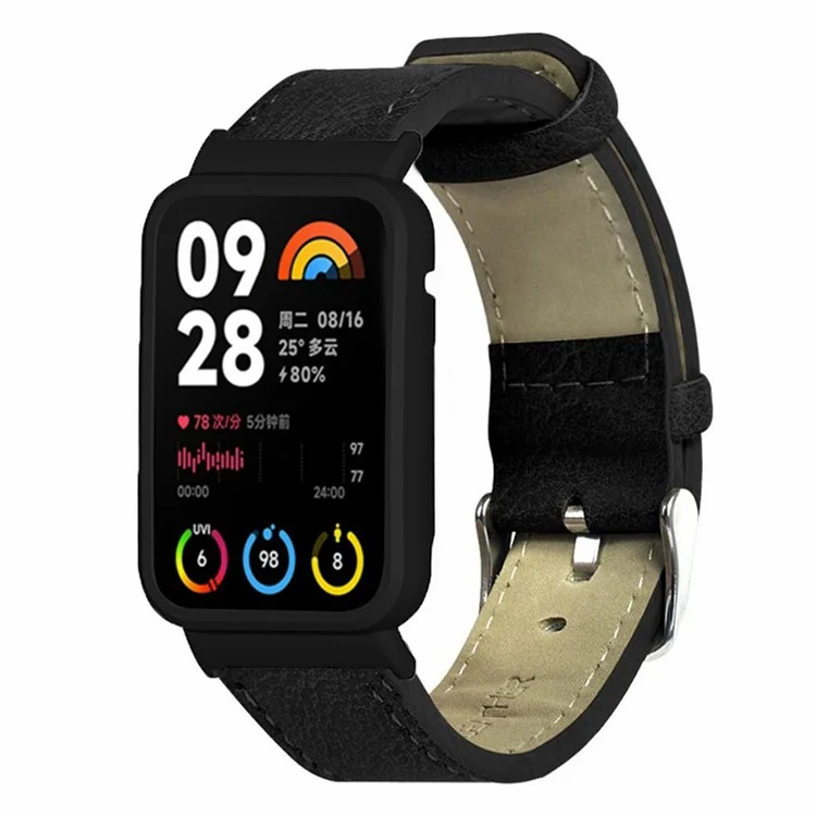 Per Xiaomi Smart Band 8 Pro Cinturino in Pelle di Ricambio Bande Orologio con Custodia Nera per Orologio - Nero