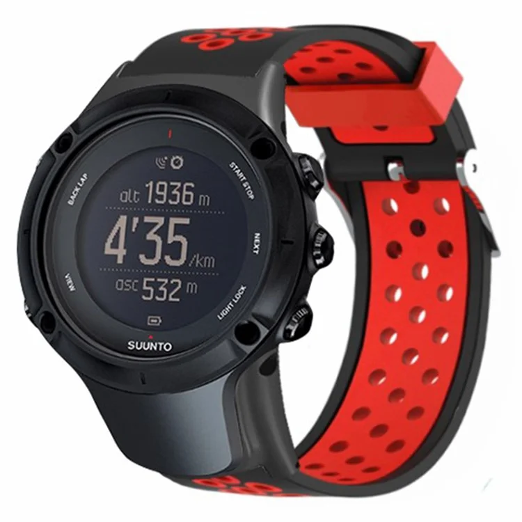 For Sunnto Ambit 3 / Ambit 3 Sport / Ambit 3 Run Watch Band Silicone Breathable Wristband - Black+Red