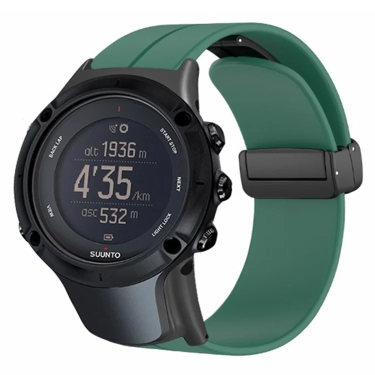 For Sunnto Ambit 3 / Ambit 3 Sport / Ambit 3 Run Watch Band Silicone Soft Strap with Magnetic Folding Clasp - Army Green