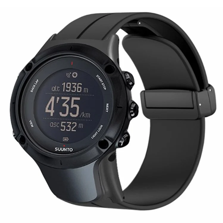 For Sunnto Ambit 3 / Ambit 3 Sport / Ambit 3 Run Watch Band Silicone Soft Strap with Magnetic Folding Clasp - Black