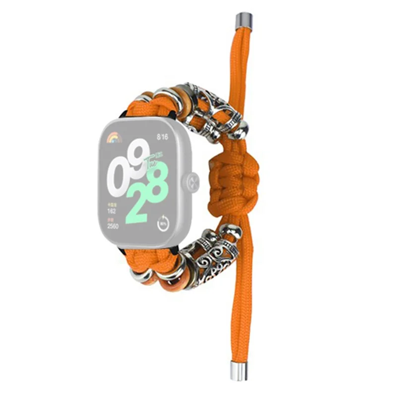Para Xiaomi Redmi Watch 4 Adjustable Watch Strap Bead Braided Nylon Band - Orange