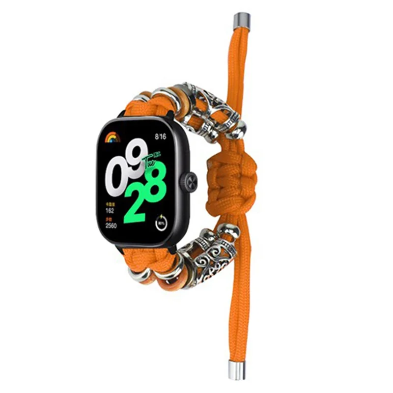 Para Xiaomi Redmi Watch 4 Adjustable Watch Strap Bead Braided Nylon Band - Orange