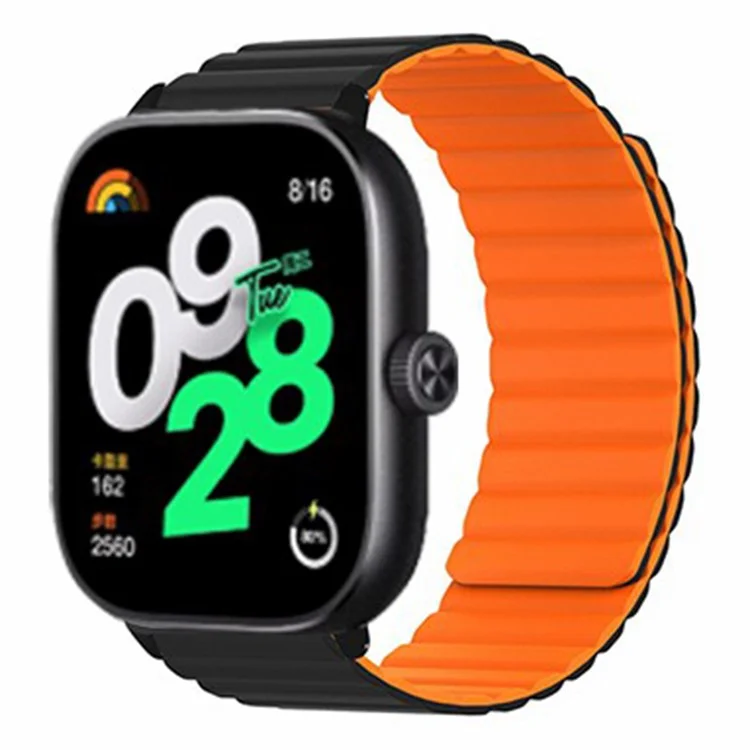 For Xiaomi Redmi Watch 4 Magnetic Silicone Watch Band Strap with Alloy Connector - Black+Orange