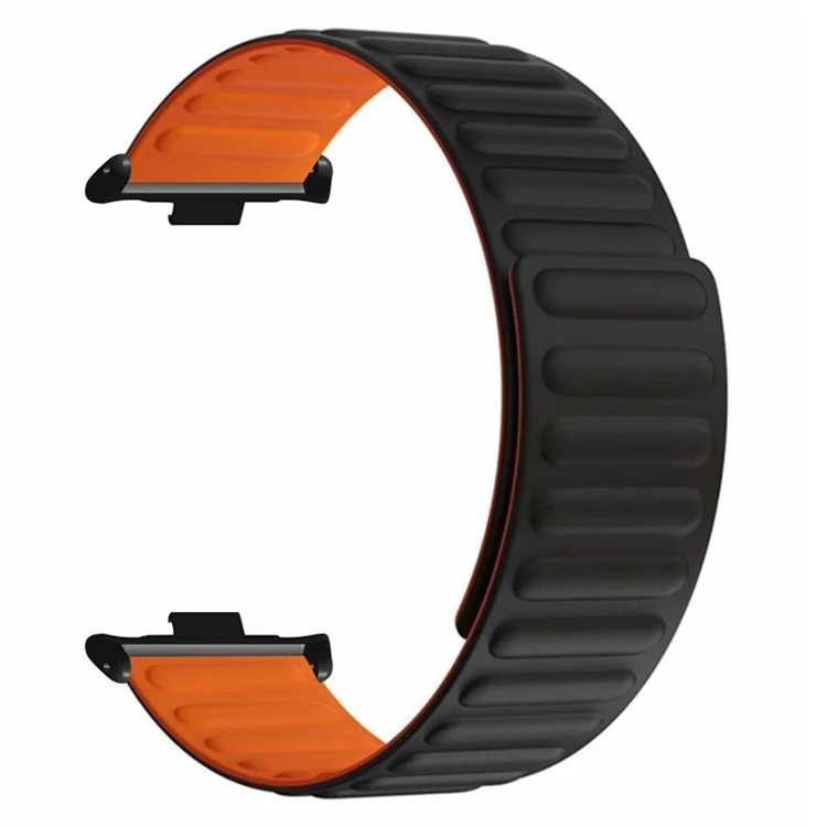 For Xiaomi Redmi Watch 4 Magnetic Silicone Watch Band Strap with Alloy Connector - Black+Orange