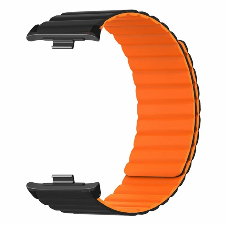 For Xiaomi Redmi Watch 4 Magnetic Silicone Watch Band Strap with Alloy Connector - Black+Orange
