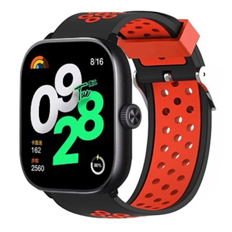 Pour Xiaomi Redmi Watch 4 Bracelet de montre en silicone bicolore - Noir+Rouge