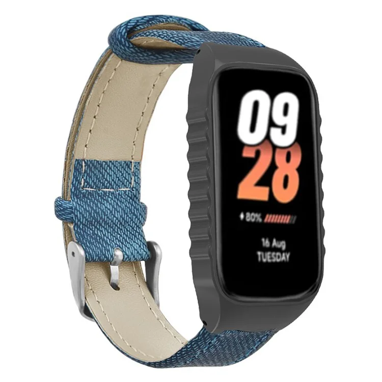 Для замены ремешка Xiaomi Smart Band 8 Active, джинсовый текстурный ремешок с чехлом для часов - синий