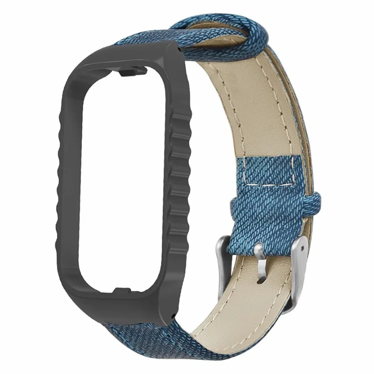 Для замены ремешка Xiaomi Smart Band 8 Active, джинсовый текстурный ремешок с чехлом для часов - синий
