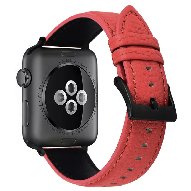 Watch Band for Apple Watch Series 10 42mm / 9 8 7 41mm / SE (2023) SE (2022) SE 6 5 4 40mm / 3 2 1 38mm Genuine Cow Leather Strap - Red