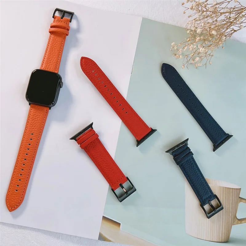 Watch Band for Apple Watch Series 10 42mm / 9 8 7 41mm / SE (2023) SE (2022) SE 6 5 4 40mm / 3 2 1 38mm Genuine Cow Leather Strap - Red