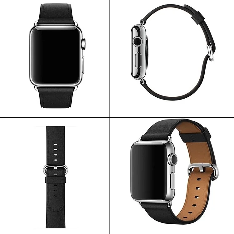 Para Apple Watch 10 46mm / Ultra 2 / Ultra 49mm / 9 8 7 45mm / SE (2023) SE (2022) SE 6 5 4 44mm / 3 2 1 42mm Genuine Cow Leather Watch Strap - Preto