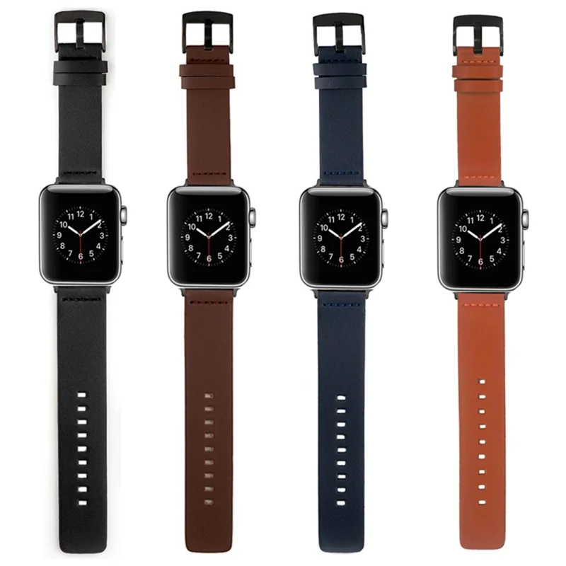 Watch Band for Apple Watch Series 11 10 42mm / 9 8 7 41mm / SE3 SE2 SE 6 5 4 40mm / 3 2 1 38mm Watchband Genuine Cow Leather Watch Strap - Black