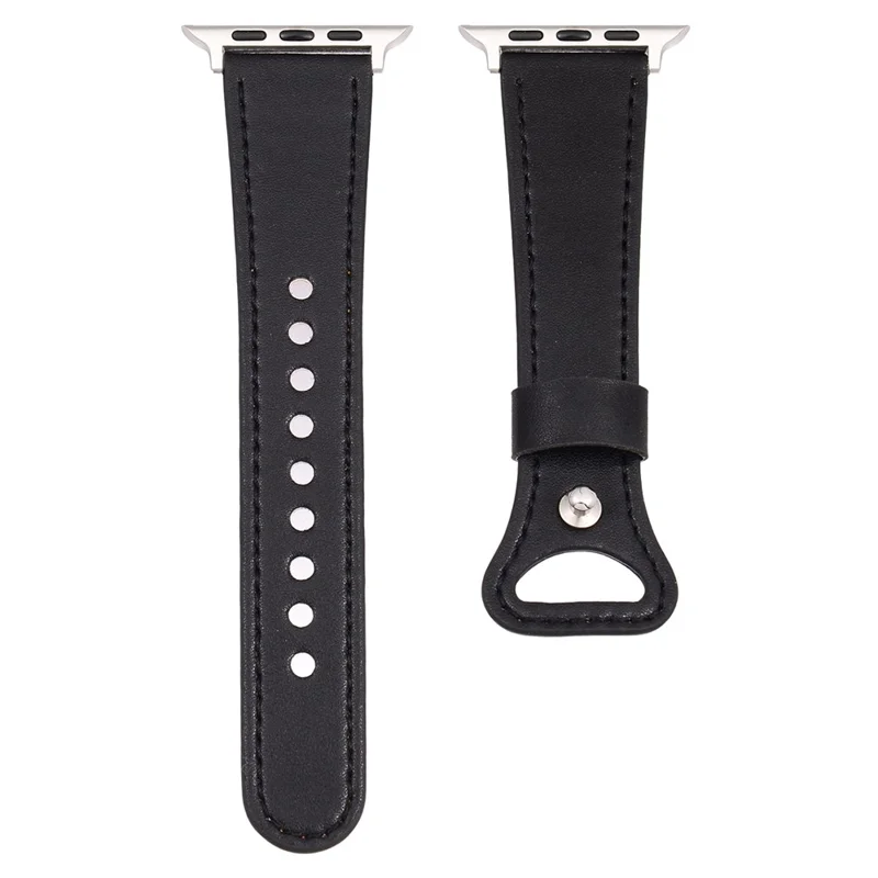 Watch Band for Apple Watch Series 10 42mm / 9 8 7 41mm / SE (2023) SE (2022) SE 6 5 4 40mm / 3 2 1 38mm Cow Leather Watch Strap - Black