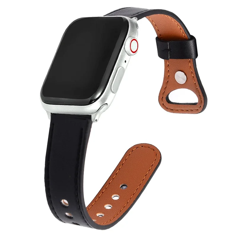 Watch Band for Apple Watch Series 10 42mm / 9 8 7 41mm / SE (2023) SE (2022) SE 6 5 4 40mm / 3 2 1 38mm Cow Leather Watch Strap - Black