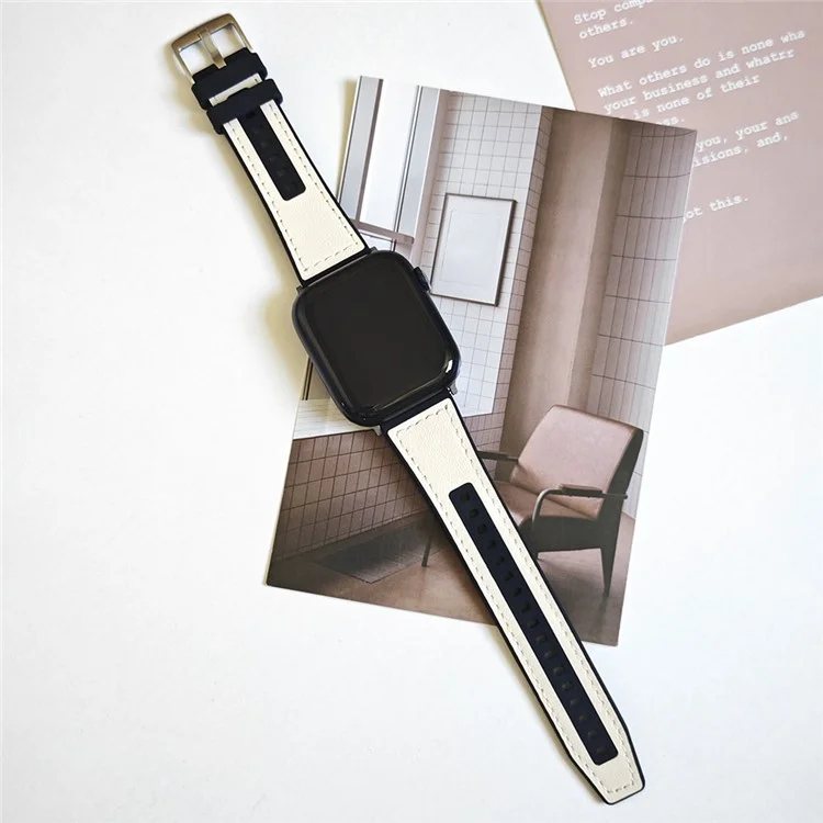 Para Apple Watch 10 46mm / Ultra 2 / Ultra 49mm / 9 8 7 45mm / SE (2023) SE (2022) SE 6 5 4 44mm / 3 2 1 42mm Watch Bracelet - Branco+Preto