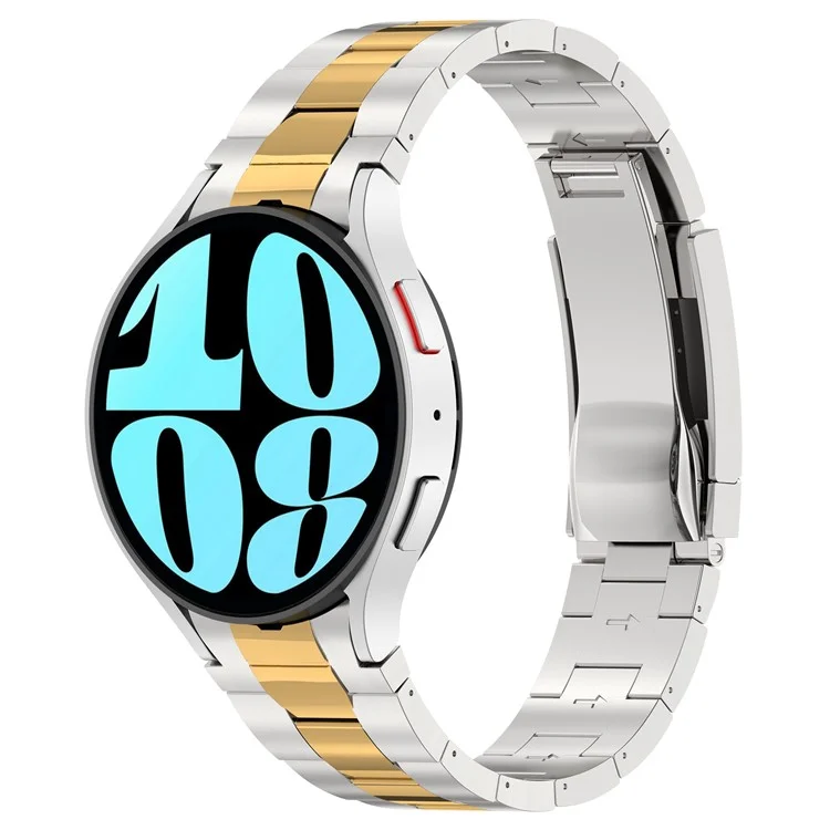 For Samsung Galaxy Watch FE 40mm / Watch6 / Watch6 Classic / Watch 5 Stainless Steel Watch Strap Quick Release Watchband - Silver+Gold