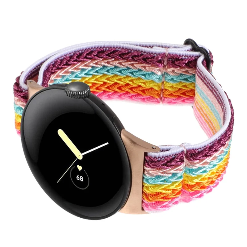 For Google Pixel Watch 3 41mm / Watch 2 / Pixel Watch Nylon Braided Watch Band Wave Wrist Strap - Rainbow