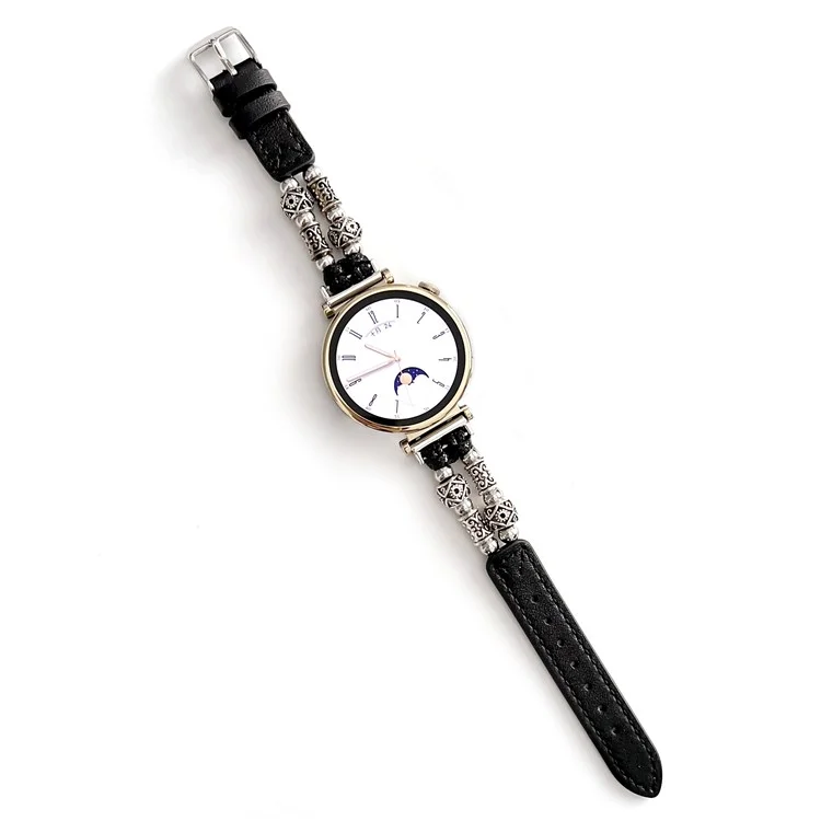 Para Huawei Watch GT 4 41mm / Garmin Venu 3S 18mm Pulseira de Relógio PU Leather Beads - Preta