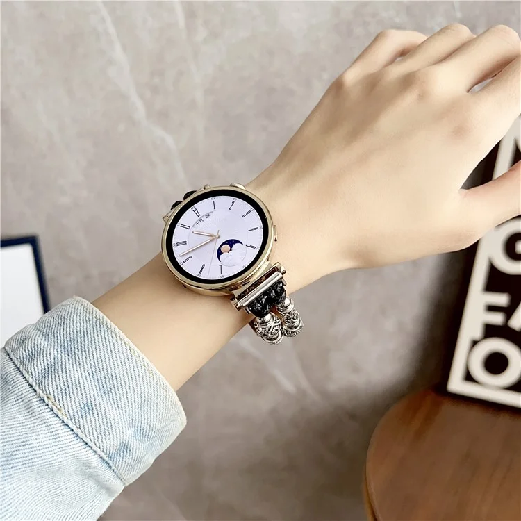 Para Huawei Watch GT 4 41mm / Garmin Venu 3S 18mm Pulseira de Relógio PU Leather Beads - Preta