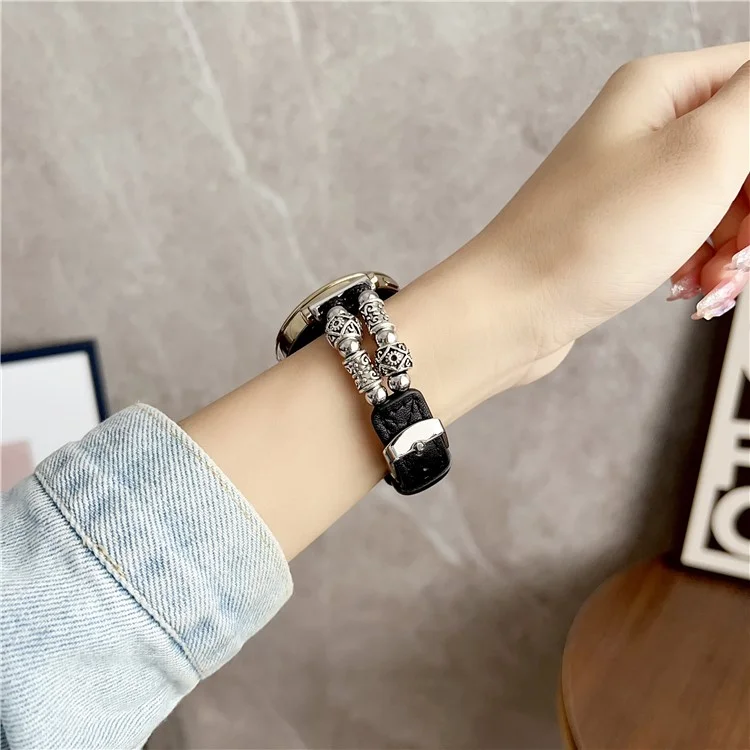 Para Huawei Watch GT 4 41mm / Garmin Venu 3S 18mm Pulseira de Relógio PU Leather Beads - Preta