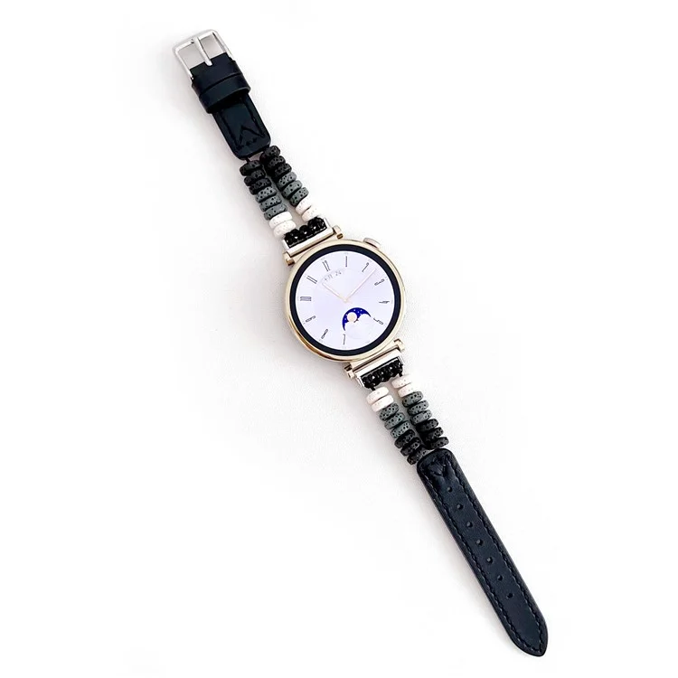 Per Huawei Watch GT 4 41mm / Garmin Venu 3S 18mm Cinturino in pelle Beads Vulcanica - Nero