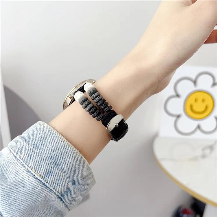 Per Huawei Watch GT 4 41mm / Garmin Venu 3S 18mm Cinturino in pelle Beads Vulcanica - Nero