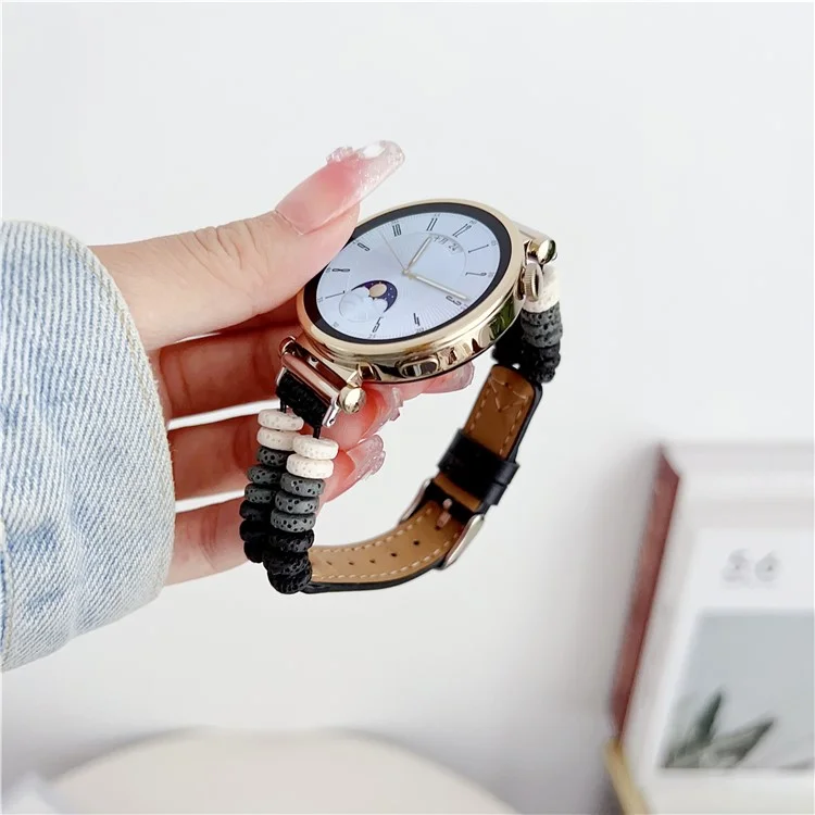Per Huawei Watch GT 4 41mm / Garmin Venu 3S 18mm Cinturino in pelle Beads Vulcanica - Nero