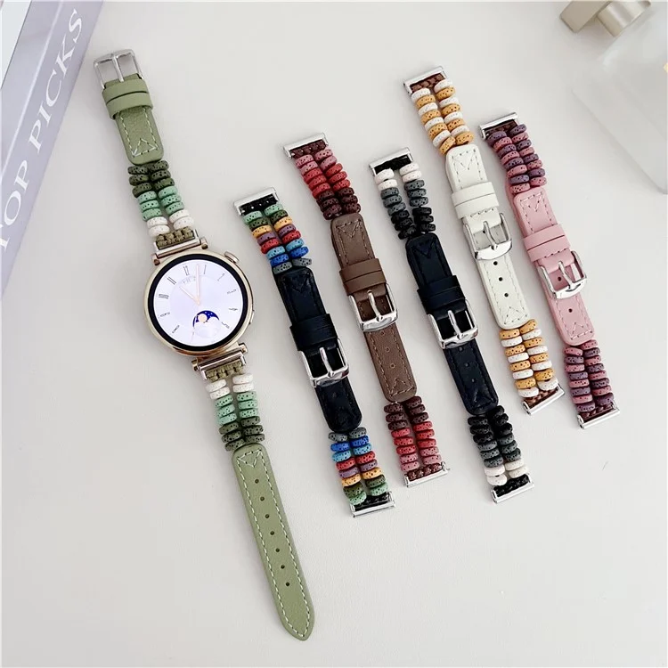 Per Huawei Watch GT 4 41mm / Garmin Venu 3S 18mm Cinturino in pelle Beads Vulcanica - Nero