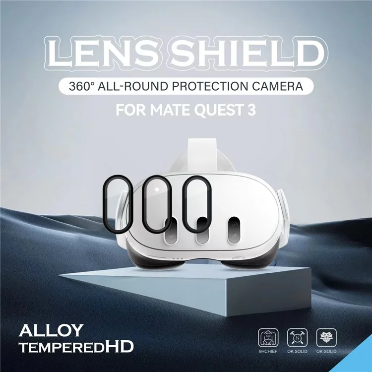 3 unidades para Meta Quest 3 VR Headset, protector de lente de vidrio templado HD - Negro