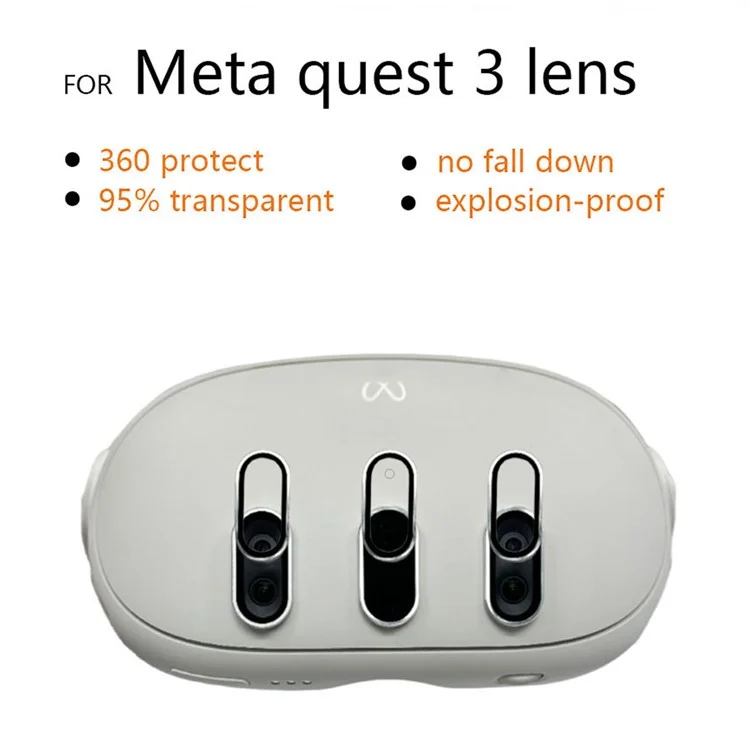 3 unidades para Meta Quest 3 VR Headset, protector de lente de vidrio templado HD - Negro