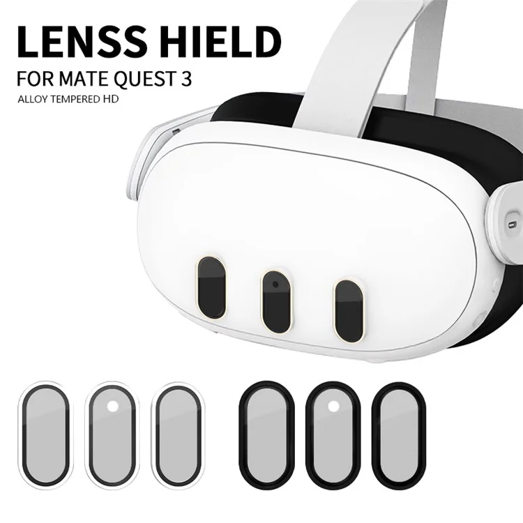 3 unidades para Meta Quest 3 VR Headset, protector de lente de vidrio templado HD - Negro