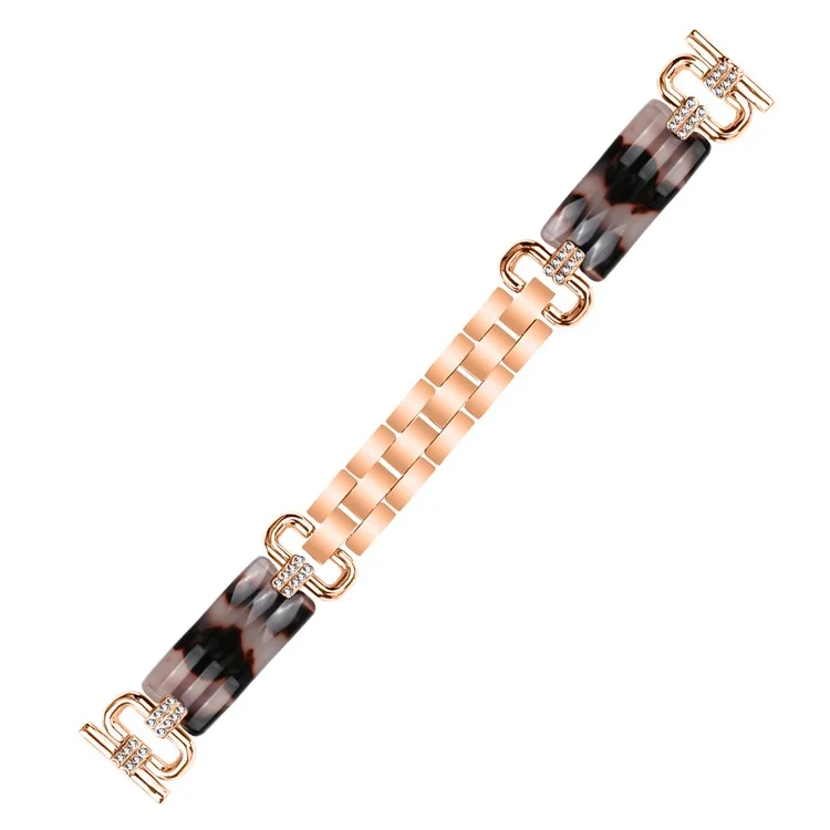 For Motorola Moto 360 42mm (2nd gen) Rhinestone Decor Resin Watch Strap Replace Bracelet Wrist Band - Rose Gold / Brown+Pink