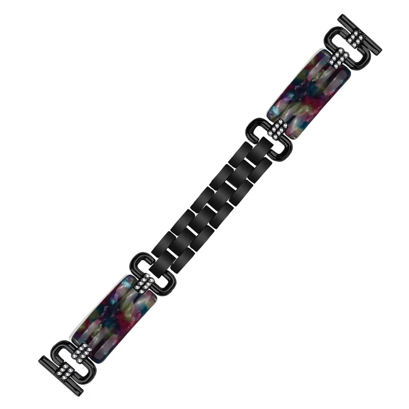 For TicWatch 2 / E / C2 (Black  /  Silver Dial) Resin Strap Rhinestone Decor Bracelet Watch Band - Black / Purple+Green Pattern