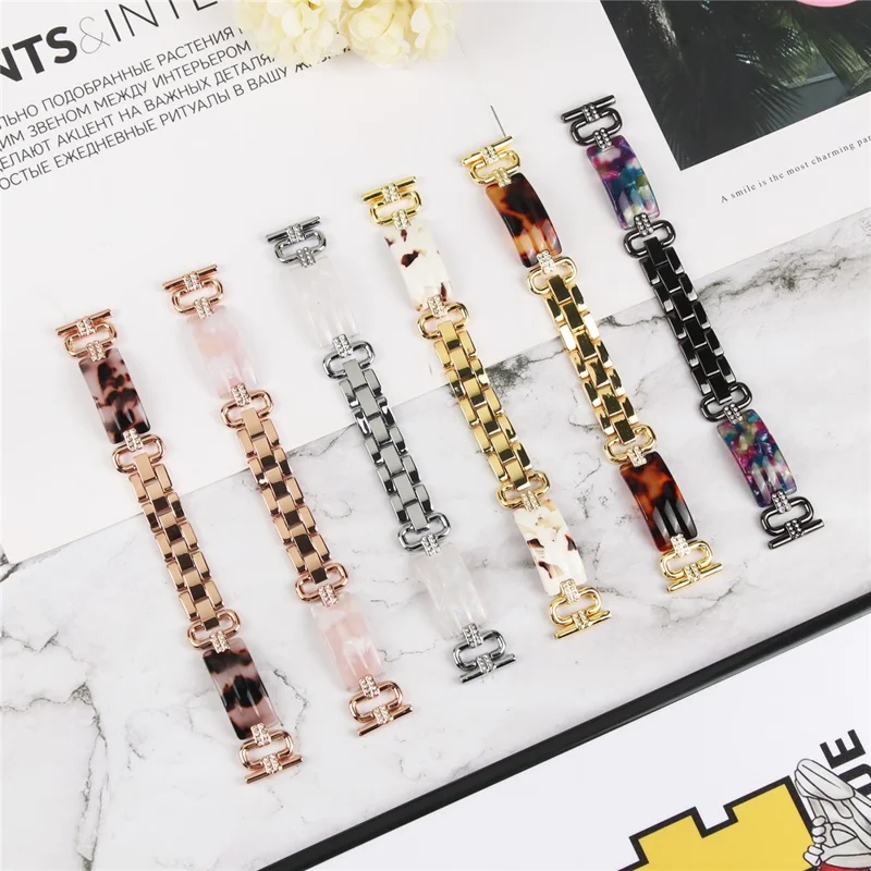 For TicWatch 2 / E / C2 (Black  /  Silver Dial) Resin Strap Rhinestone Decor Bracelet Watch Band - Black / Purple+Green Pattern